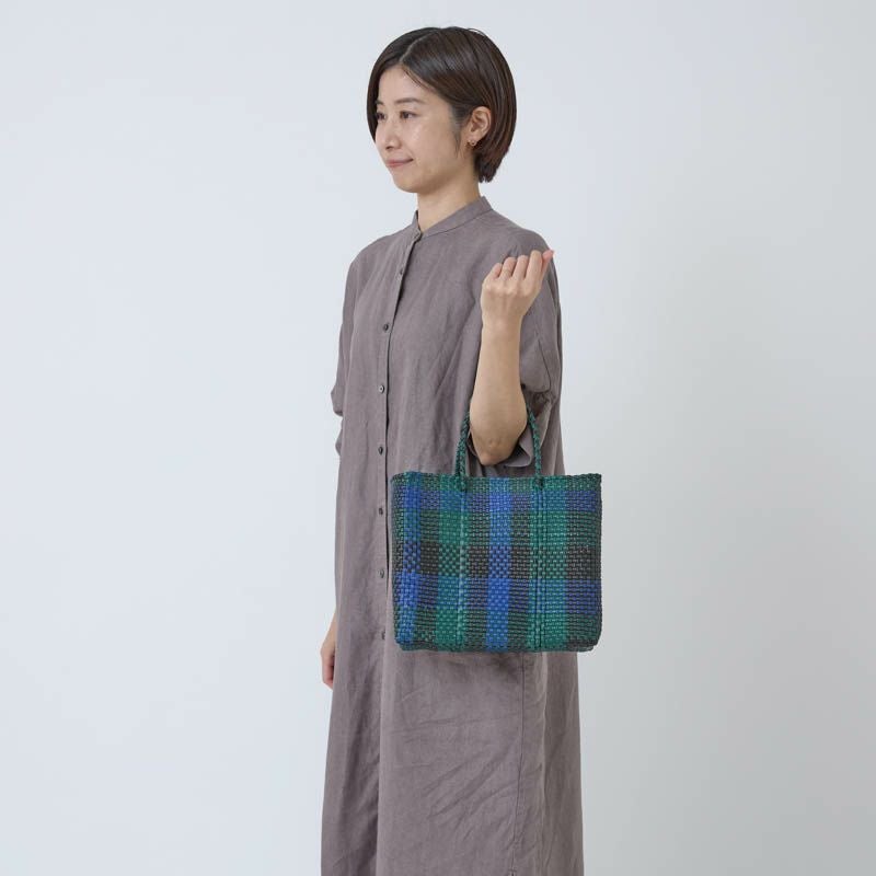 レトラ　中型かごバッグ 青緑チェック Letra レトラ メルカドバッグ S “CHECK” check-s-fn レディース | Piu