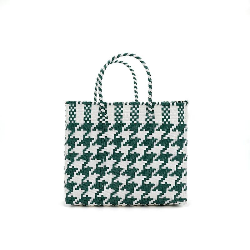 Letra かごバッグ チェック柄 グリーン ホワイト MERCADO BAG - CHIDORI - White / Dark Green (XS) | Letra｜レトラ