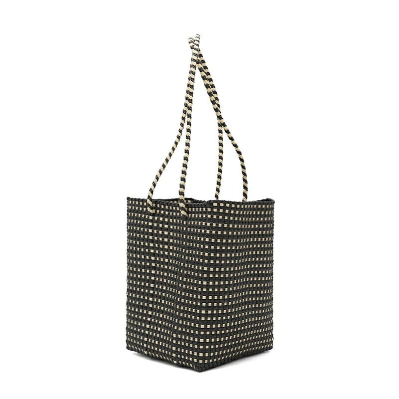 メルカドバッグ　レトラ　MINI CHECK ブラック　Mサイズ Letra｜ロングハンドル メルカドバッグ M “CROSS LINE / MINI CHECK