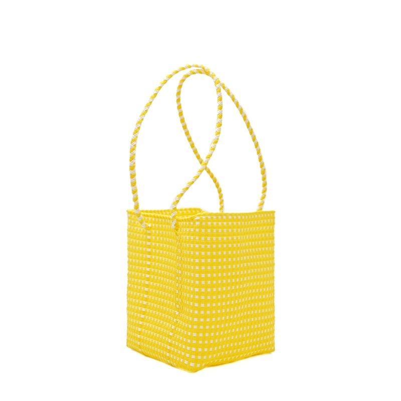 MERCADO BUCKET - MINI CHECK - Yellow / White - (LONG HANDLE