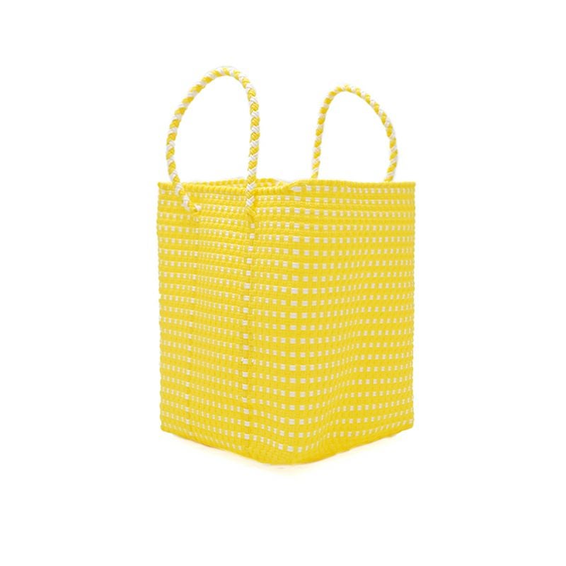 MERCADO BUCKET - MINI CHECK - Yellow / White - (SHORT HANDLE