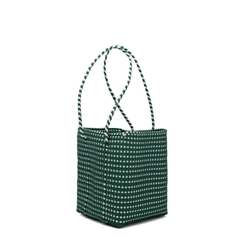 MERCADO BUCKET - MINI CHECK - Dark Green / White - (LONG HANDLE