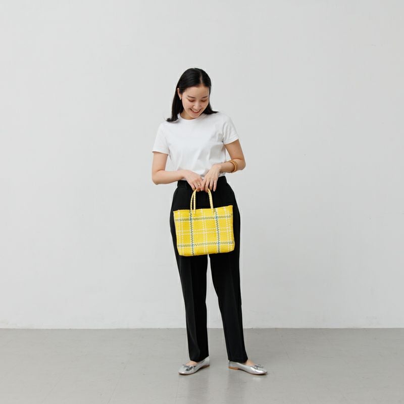MERCADO BAG - LATTICE - Yellow / White / Metallic Green (XS