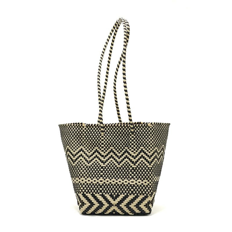 MERCADO BUCKET - WOVEN - Black / Cream (LONG HANDLE) | Letra