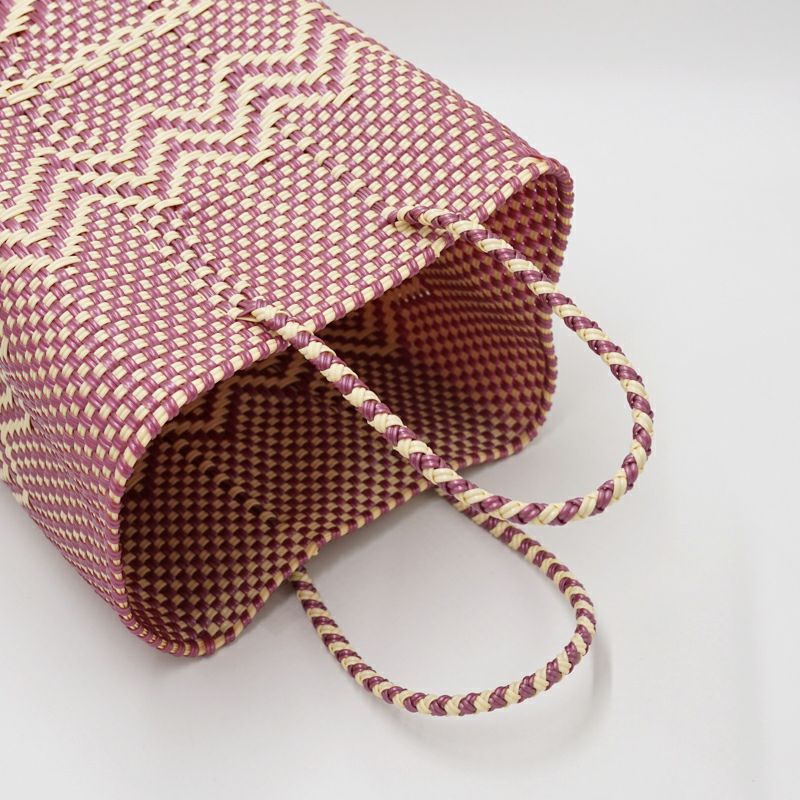 MERCADO BUCKET - WOVEN - Metallic Pink / Cream (SHORT HANDLE