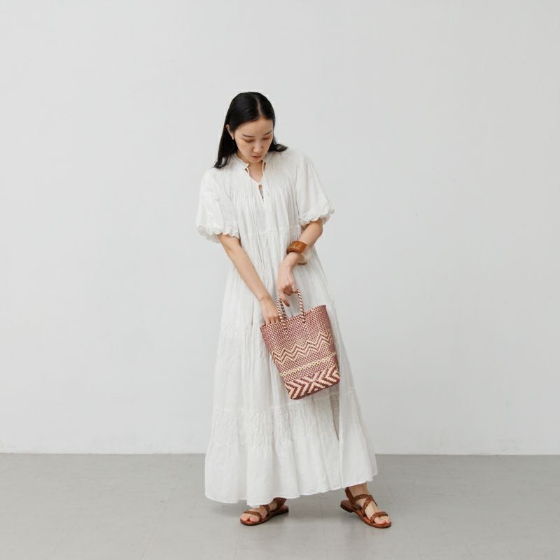 MERCADO BUCKET - WOVEN - Metallic Pink / Cream (SHORT HANDLE