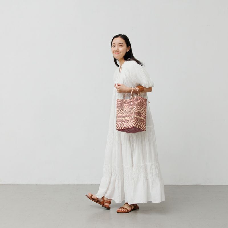 MERCADO BUCKET - WOVEN - Metallic Pink / Cream (SHORT HANDLE