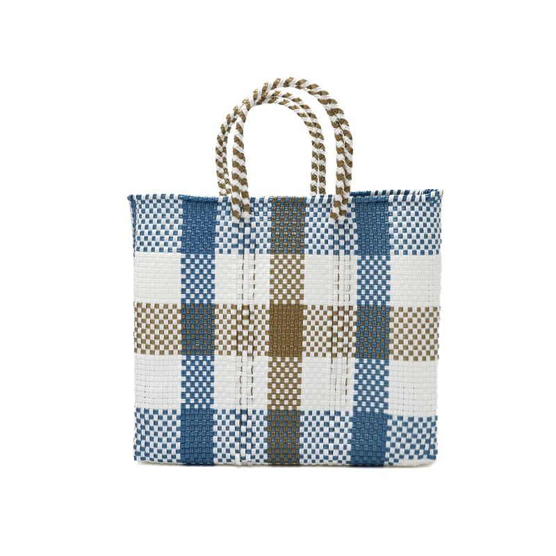 新品未使用・ レトラ メルカドバッグ 3COLORS CHECK MERCADO BAG - 3COLORS CHECK - White / Metallic Blue / Gold (S
