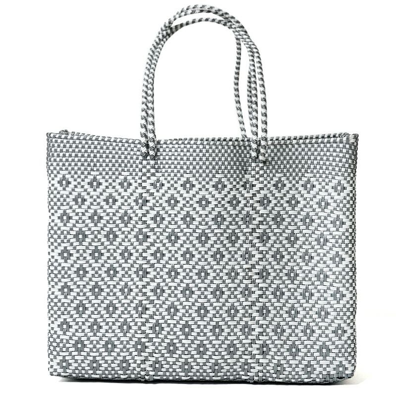 レトラ　Lサイズ　ロングハンドル　ホワイトシルバー MERCADO BAG - ROMBO - LONG HANDLE - Silver / White (L) | Letra