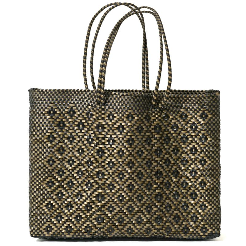 MERCADO BAG - ROMBO - LONG HANDLE - Black / Gold (L) | Letra