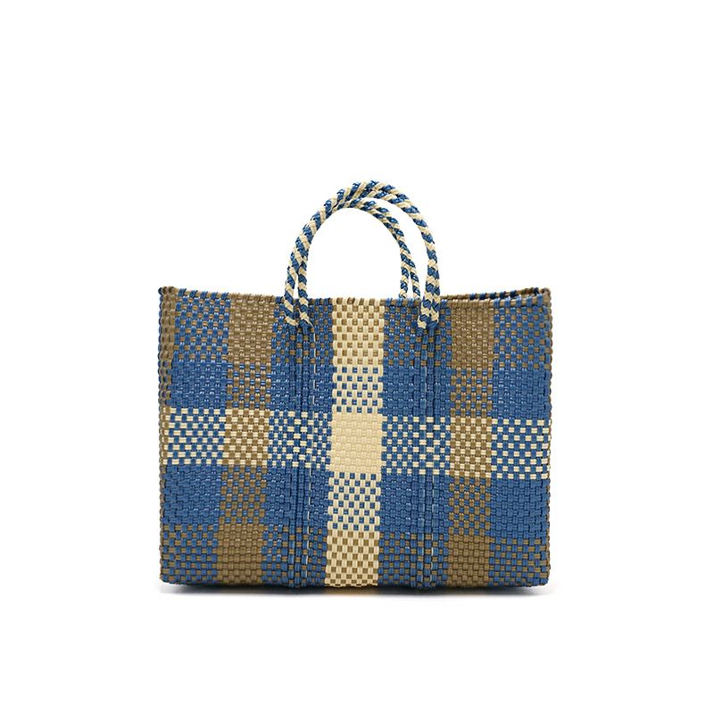 MERCADO BAG - 3COLORS CHECK - Metallic Blue / Gold / Cream (SHORT