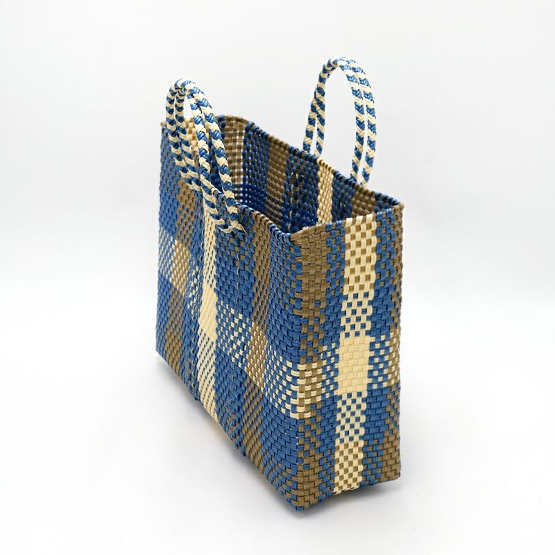 MERCADO BAG - 3COLORS CHECK - Metallic Blue / Gold / Cream (SHORT