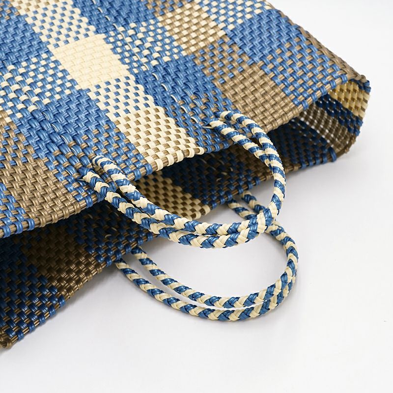 MERCADO BAG - 3COLORS CHECK - Metallic Blue / Gold / Cream (SHORT