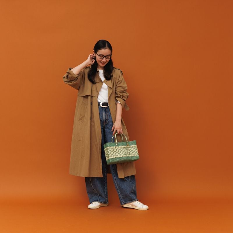 MERCADO BAG - MIMOSA - Metallic Green / Cream (SHORT XS) | Letra