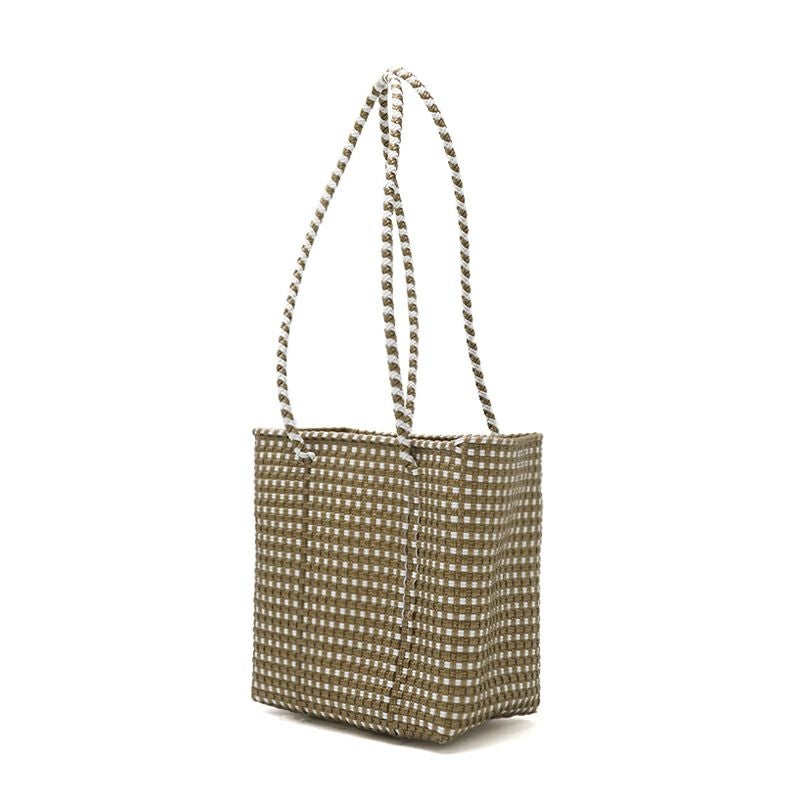 MERCADO BUCKET SLIM - MINI CHECK - Gold / White (LONG HANDLE