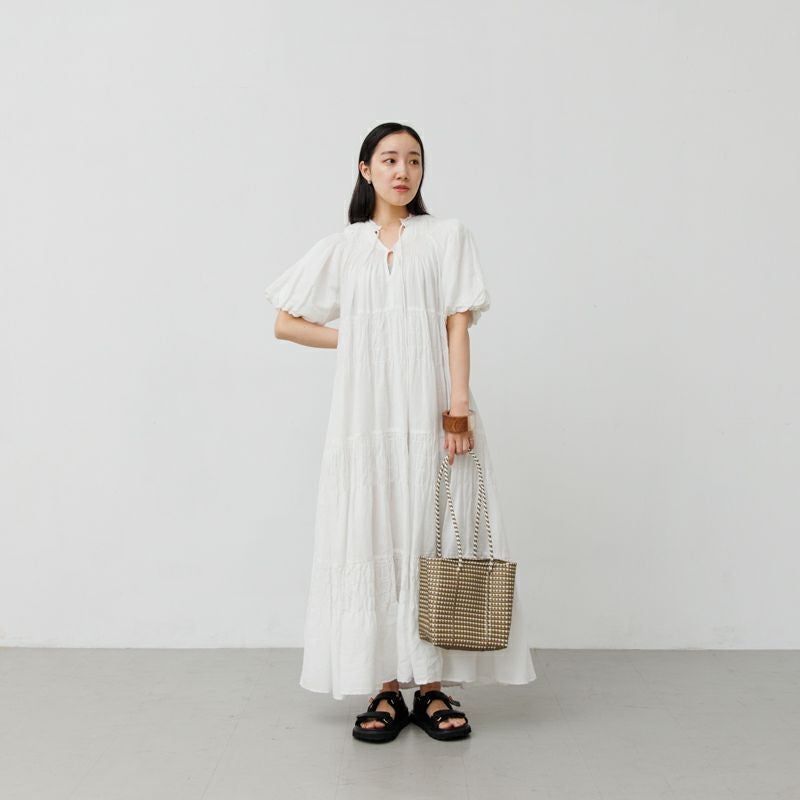 MERCADO BUCKET SLIM - MINI CHECK - Gold / White (LONG HANDLE