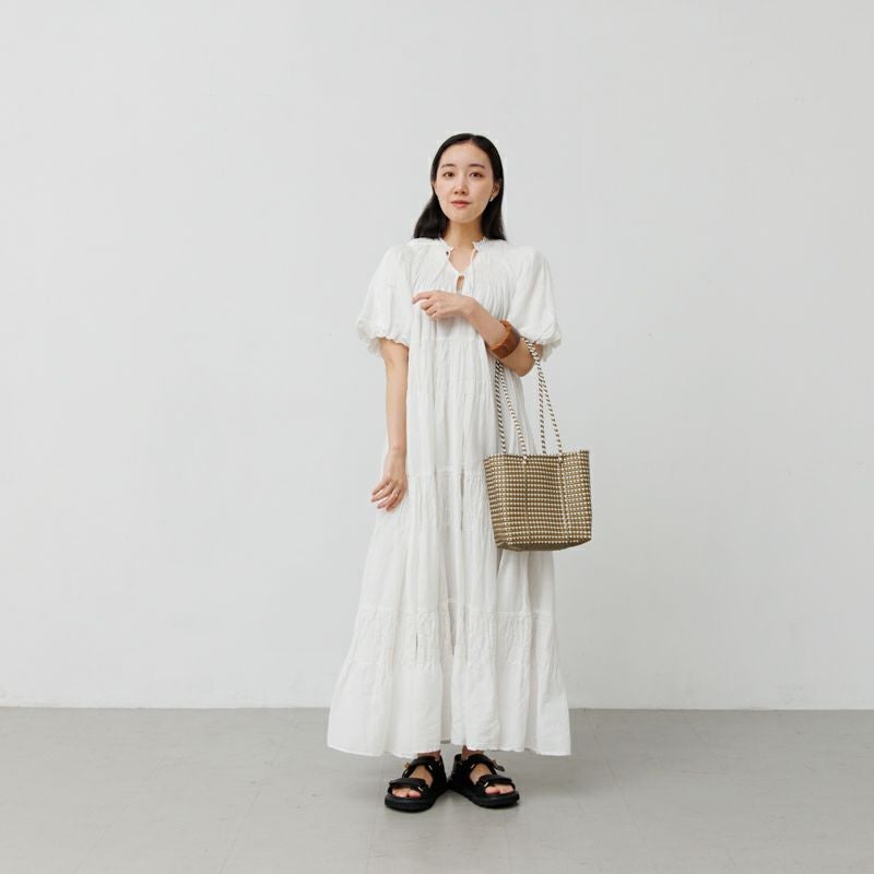 MERCADO BUCKET SLIM - MINI CHECK - Gold / White (LONG HANDLE