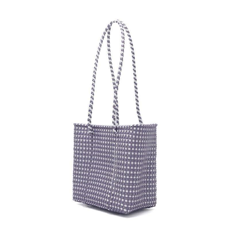 MERCADO BUCKET SLIM - MINI CHECK - Metallic Purple / White (LONG
