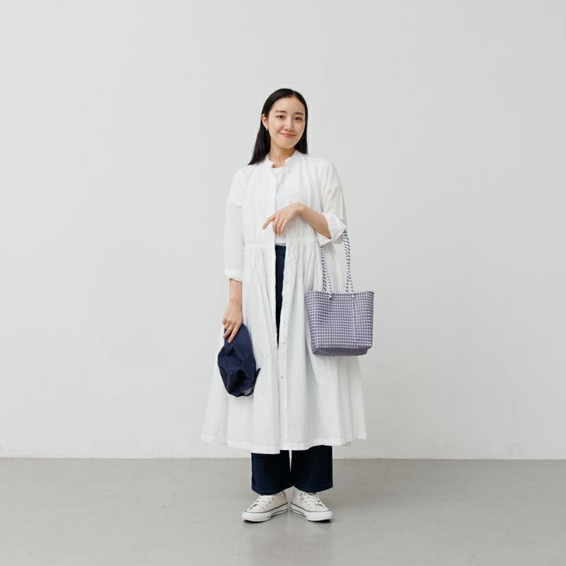 MERCADO BUCKET SLIM - MINI CHECK - Metallic Purple / White (LONG