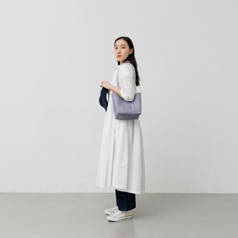 ハンドメイドうめ MERCADO BUCKET SLIM - MINI CHECK - Metallic Purple / White (LONG