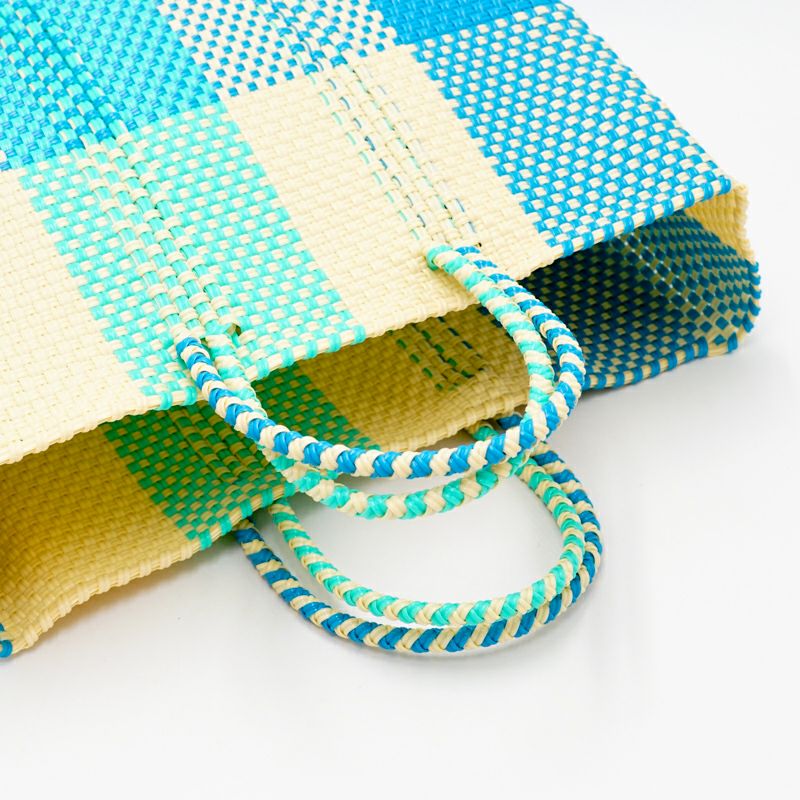レトラ　中型かごバッグ 青緑チェック MERCADO BAG - 3 COLORS CHECK - Black/Navy/Dark Green (XS) | Letra