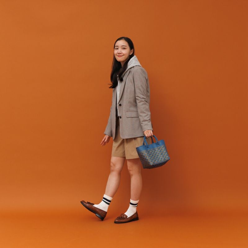 MERCADO BAG - FINE ROMBO - Metallic Blue / Gold (DICE) | Letra