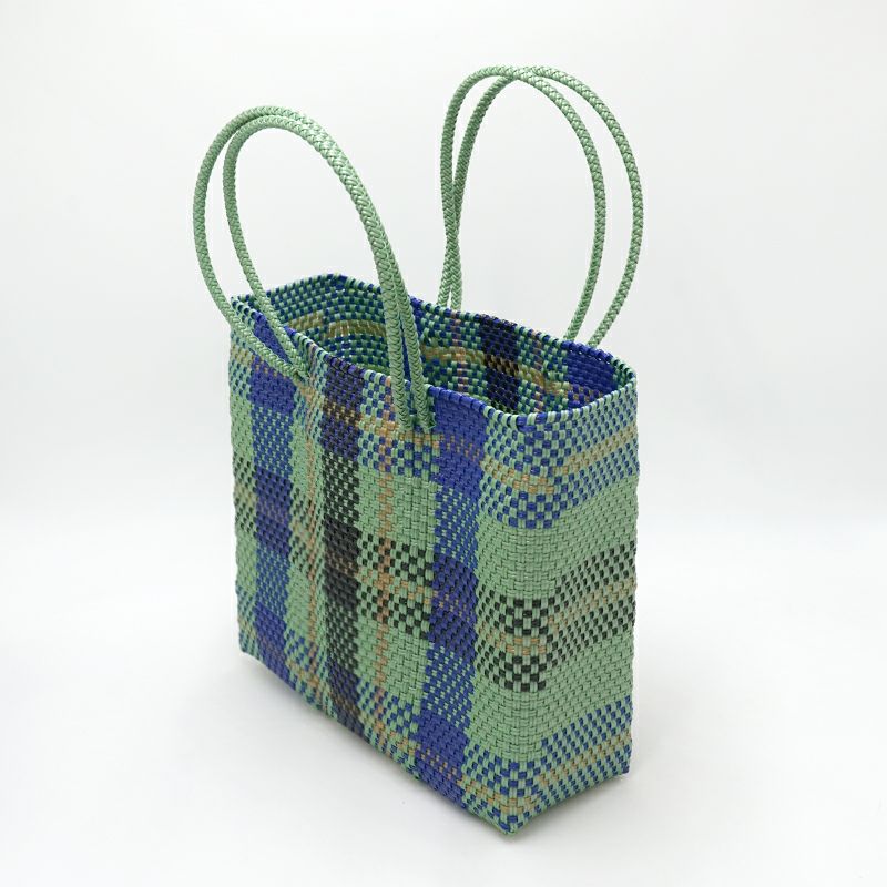 MERCADO BAG - TARTAN CHECK - LONG HANDLE - Metallic Green / Navy