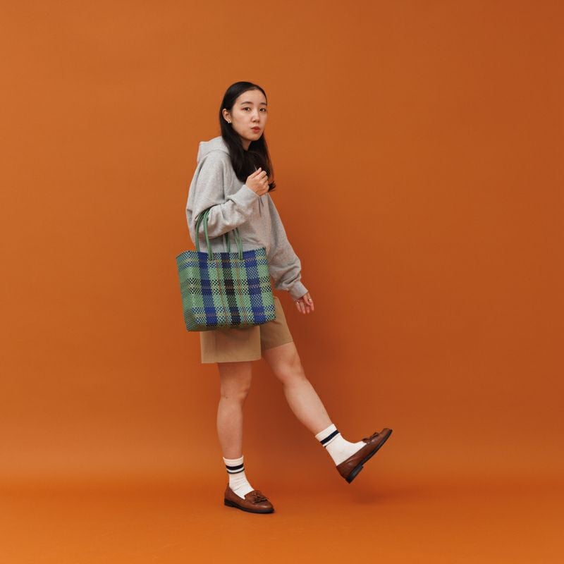 【特価レア】 バッグツリー ラック バッグ陳列 アンティークゴールド 真鍮 MERCADO BAG - TARTAN CHECK - LONG HANDLE - Metallic Green / Navy