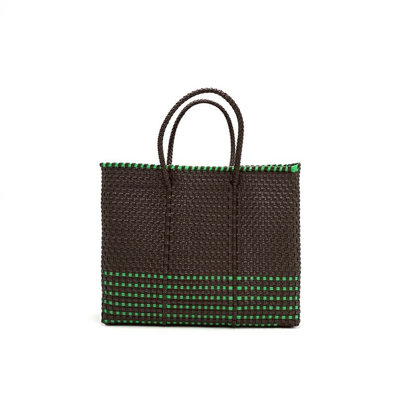 MERCADO BAG - HALF CHECK - Brown / Light Green (XS) | Letra