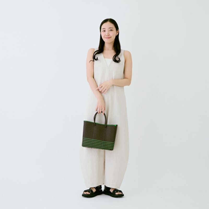 MERCADO BAG - HALF CHECK - Brown / Light Green (XS) | Letra