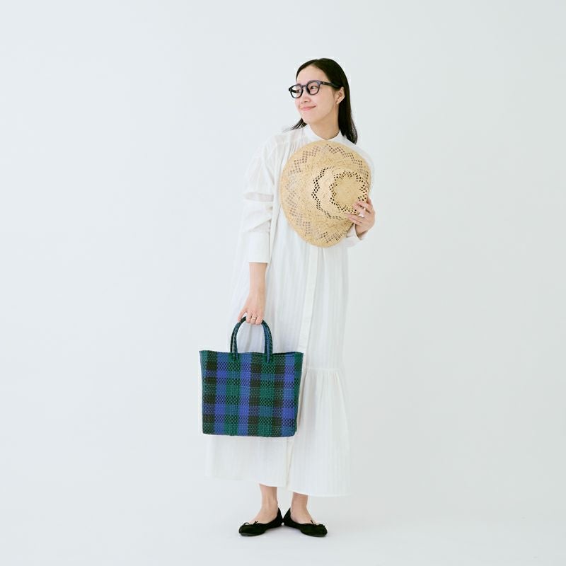 MERCADO BAG - 3COLORS CHECK - Black / Dark Green / Navy (S