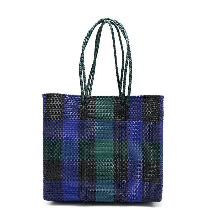 MERCADO BAG - 3COLORS CHECK - LONG HANDLE - Black / Dark Green