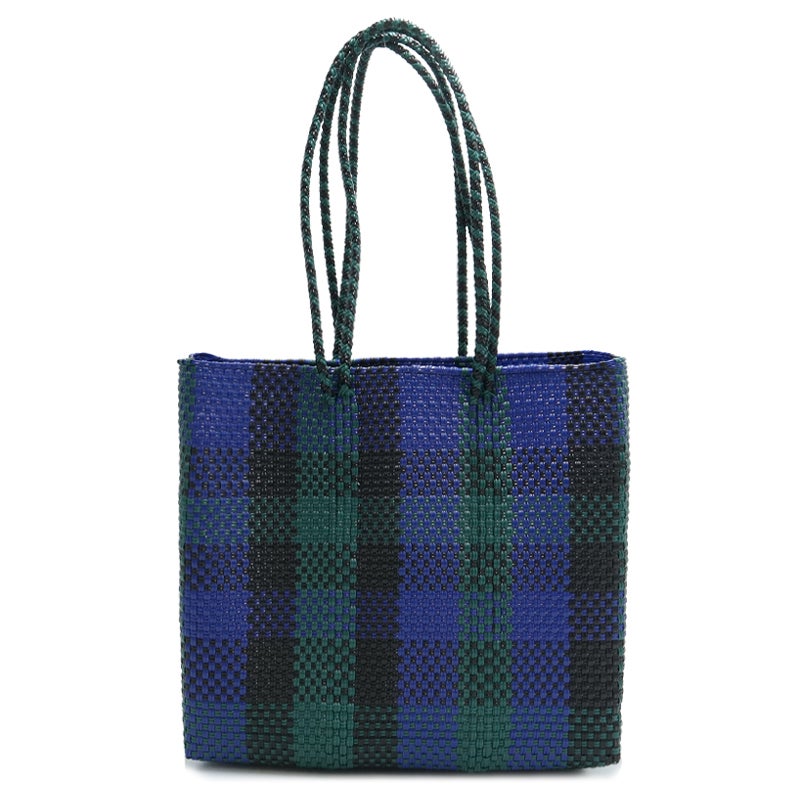 【美品】Letra レトラ メルカドバッグ 3 COLORS CHECK かご MERCADO BAG - 3COLORS CHECK - LONG HANDLE - Black / Dark Green