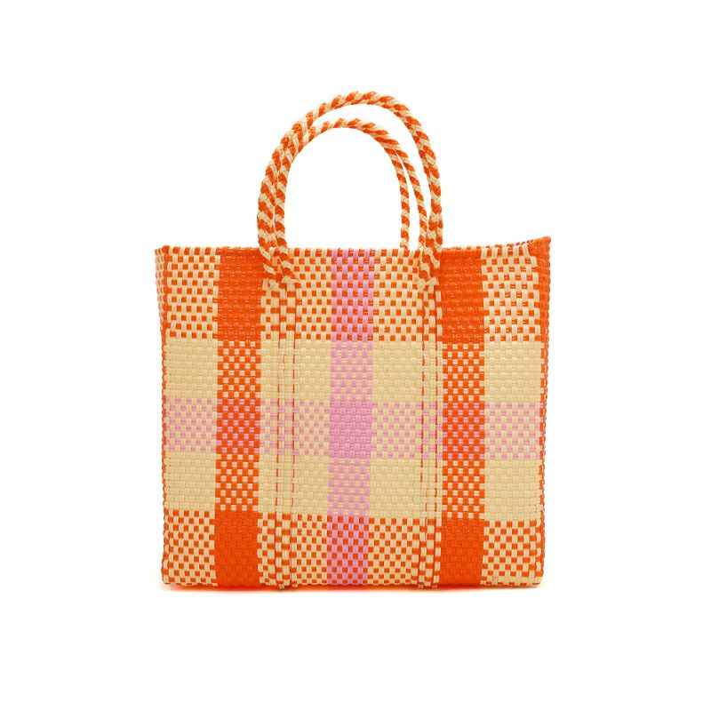 MERCADO BAG - 3COLORS CHECK - Cream / Pink / Orange (S) | Letra MERCADO BAG - 3COLORS CHECK - Cream / Pink / Orange (S) | Letra