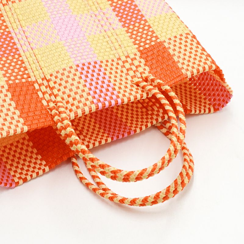 MERCADO BAG - 3COLORS CHECK - Cream / Pink / Orange (S) | Letra
