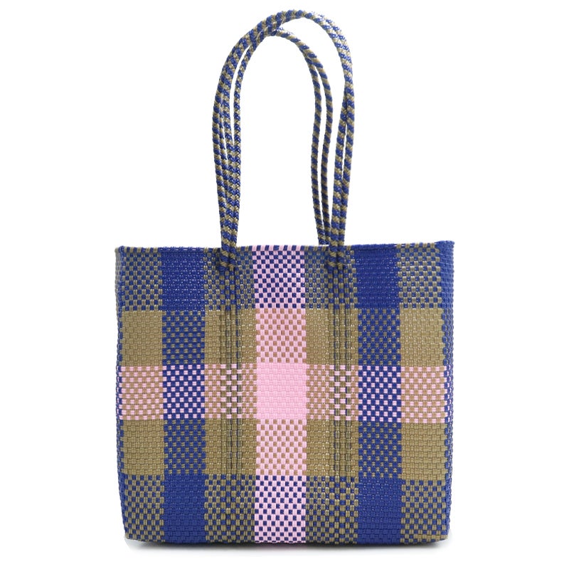 MERCADO BAG - 3COLORS CHECK - LONG HANDLE - Gold / Pink / Navy (M