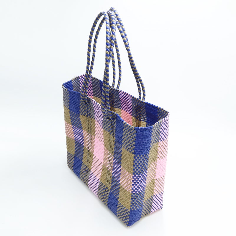 MERCADO BAG - 3COLORS CHECK - LONG HANDLE - Gold / Pink / Navy (M