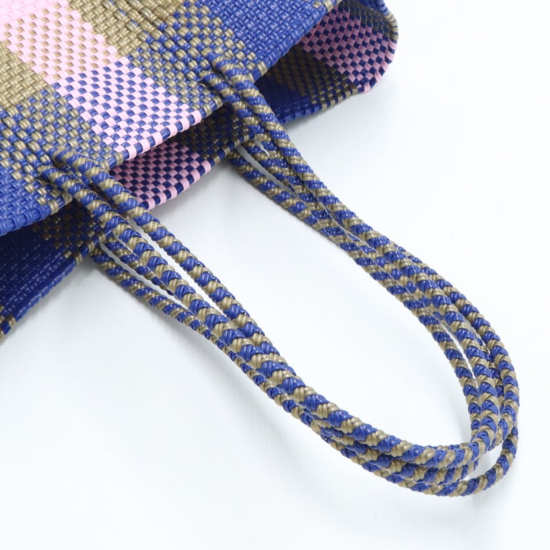 THREE 〈ハンドメイド〉 MERCADO BAG - 3COLORS CHECK - LONG HANDLE - Gold / Pink / Navy (M