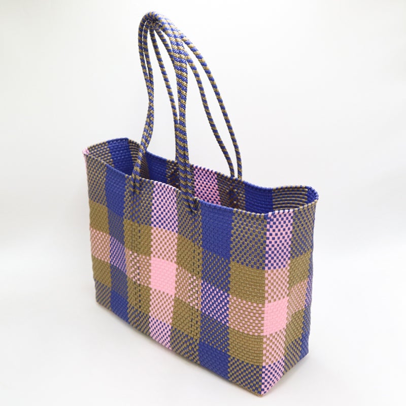 MERCADO BAG - 3COLORS CHECK - LONG HANDLE - Gold / Pink / Navy (L