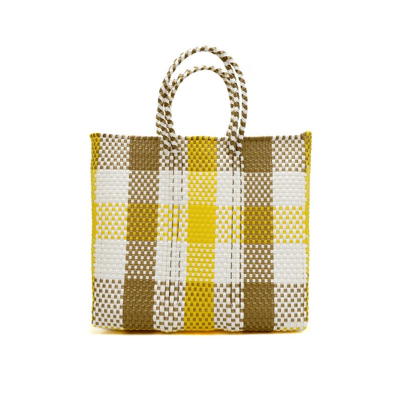 新品未使用・ レトラ メルカドバッグ 3COLORS CHECK MERCADO BAG - 3COLORS CHECK - White / Yellow / Gold (S) | Letra