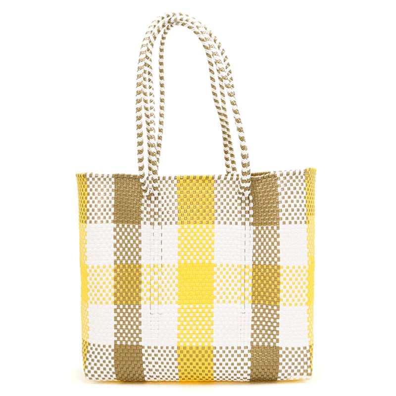MERCADO BAG - 3COLORS CHECK - LONG HANDLE - White / Yellow / Gold