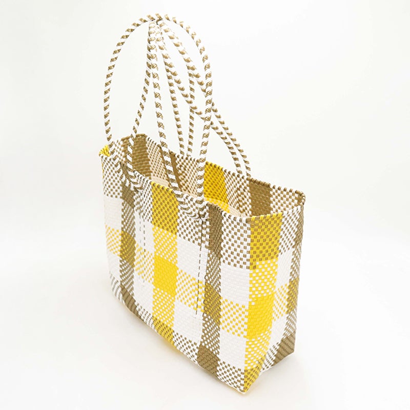 MERCADO BAG - 3COLORS CHECK - LONG HANDLE - White / Yellow / Gold