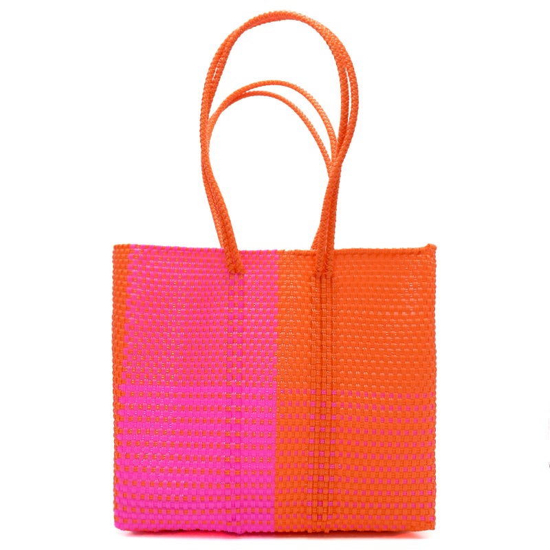 マラカイト×マザオパ 変形レクタングルカービング MERCADO BAG - ARENA - LONG HANDLE - Oragnge / Pink (M) | Letra