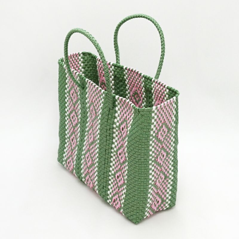 （やっち様）レトラ2点メルカドバッグMサイズ グリーン・ピンク MERCADO BAG - SERIE - Metallic Green / Pink / White (XS) | Letra