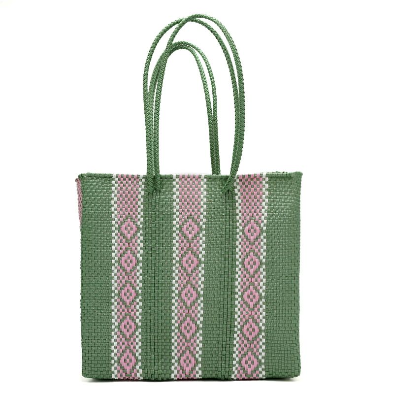 MERCADO BAG - SERIE - LONG HANDLE - Metallic Green / Pink / White