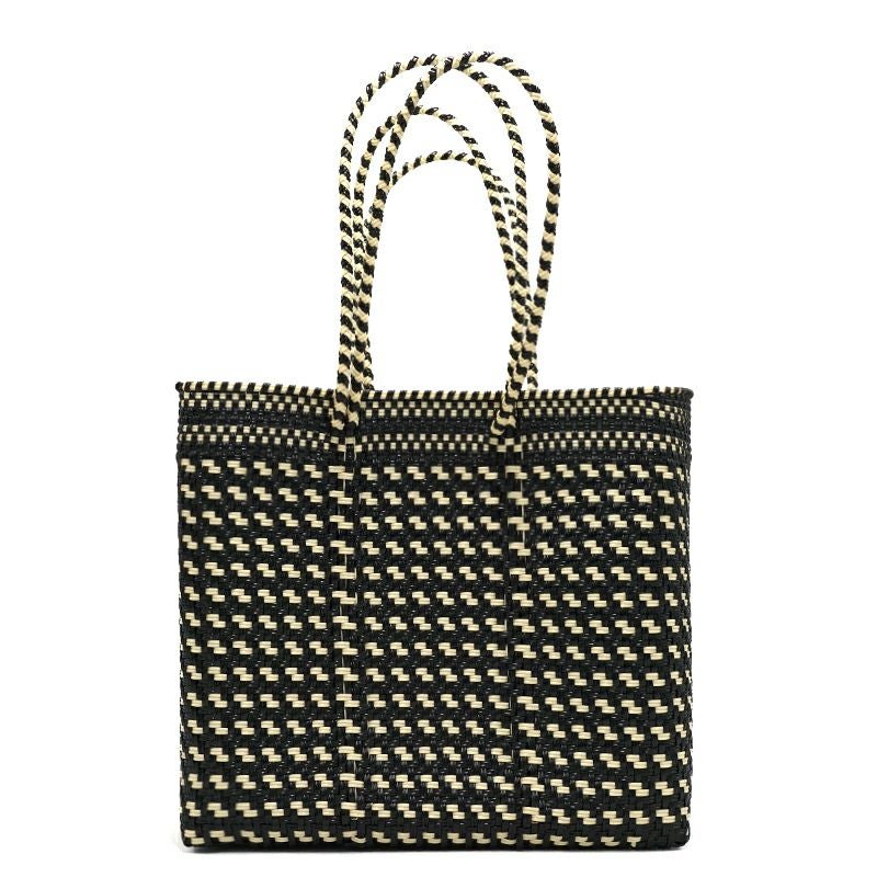 MERCADO BAG - HOUNDSTOOTH - LONG HANDLE - Black / Cream (M
