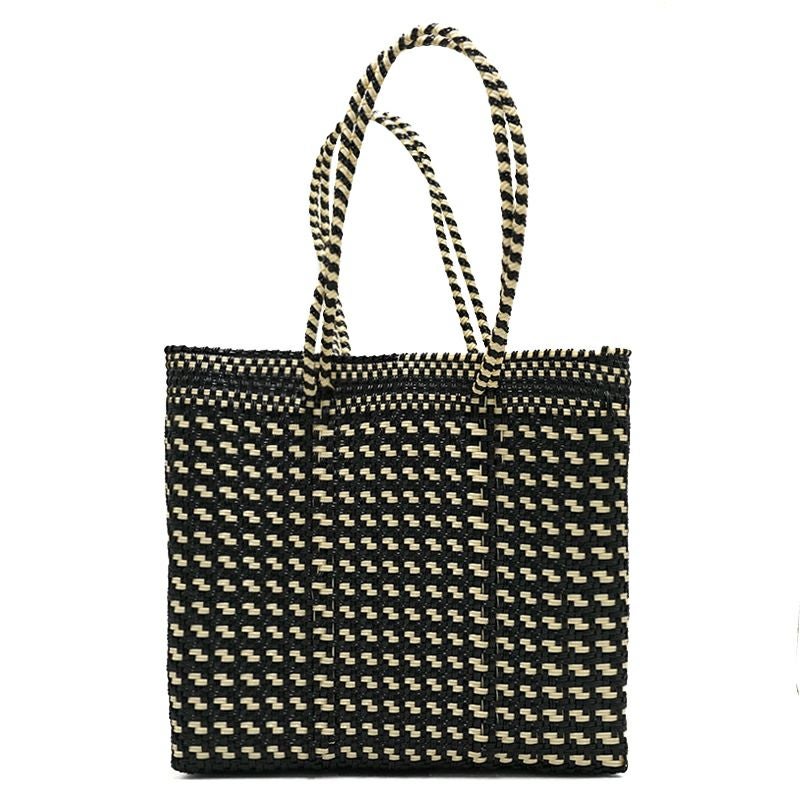 MERCADO BAG - HOUNDSTOOTH - LONG HANDLE - Black / Cream (M
