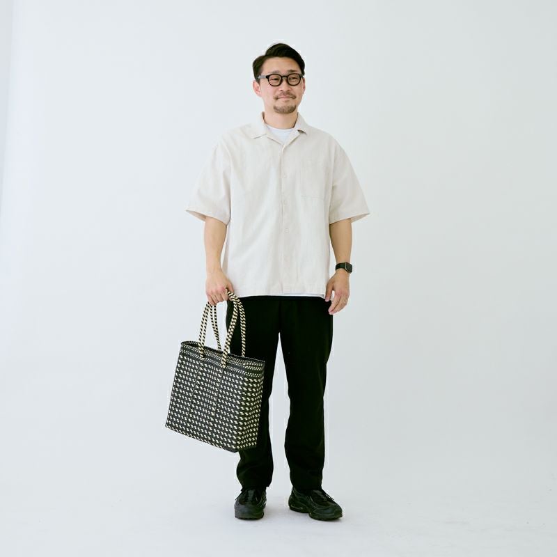 MERCADO BAG - HOUNDSTOOTH - LONG HANDLE - Black / Cream (M