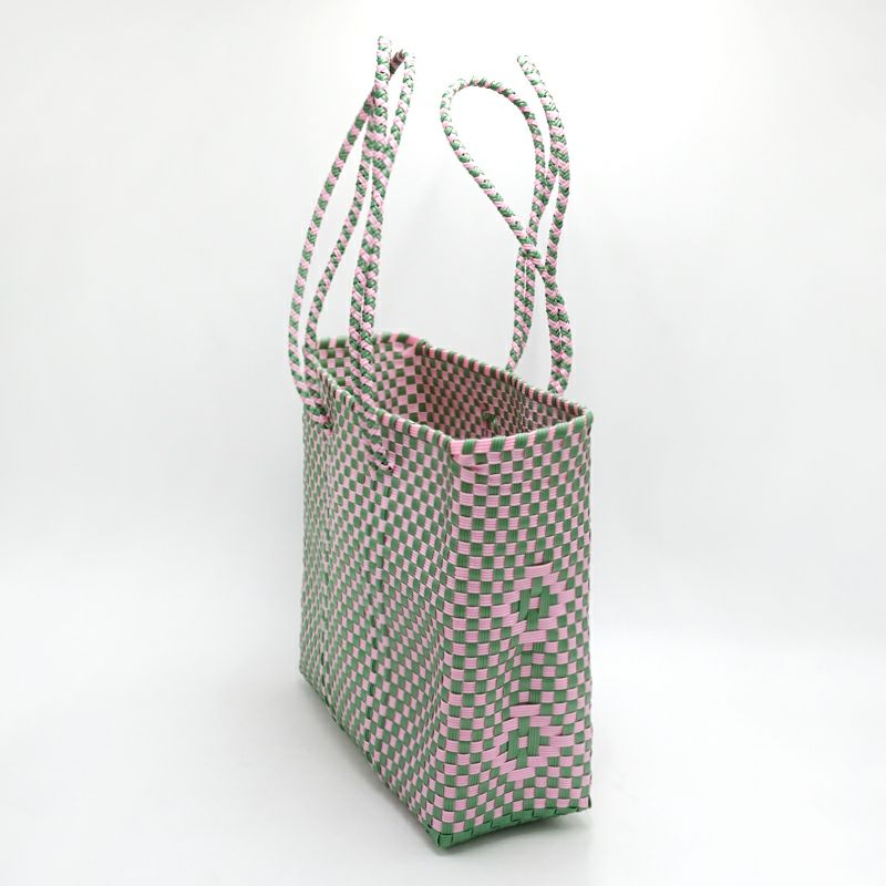 MERCADO BAG - CHECKER - LONG HANDLE - Metallic Green / Pink (M