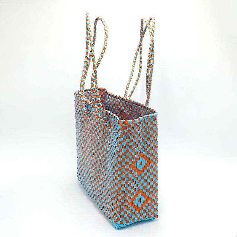 MERCADO BAG - CHECKER - LONG HANDLE - Light Blue / Orange (M